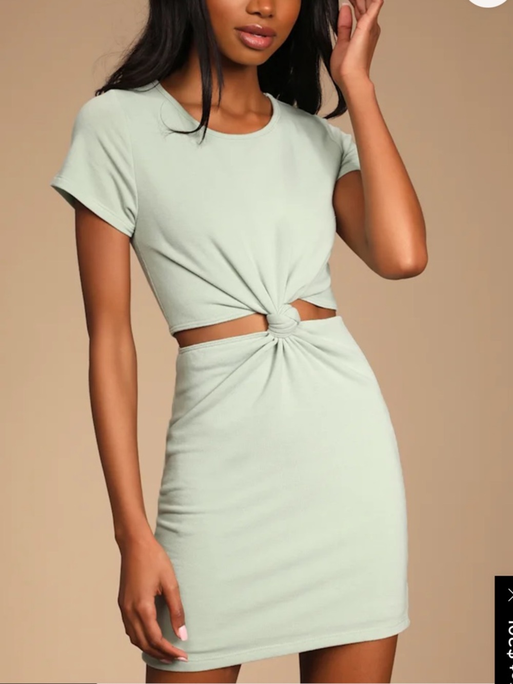 Lulu's Sage Green Knot-Front Mini Dress